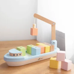 Classic World Houten Blokkenboot met Kraan, 13dlg.