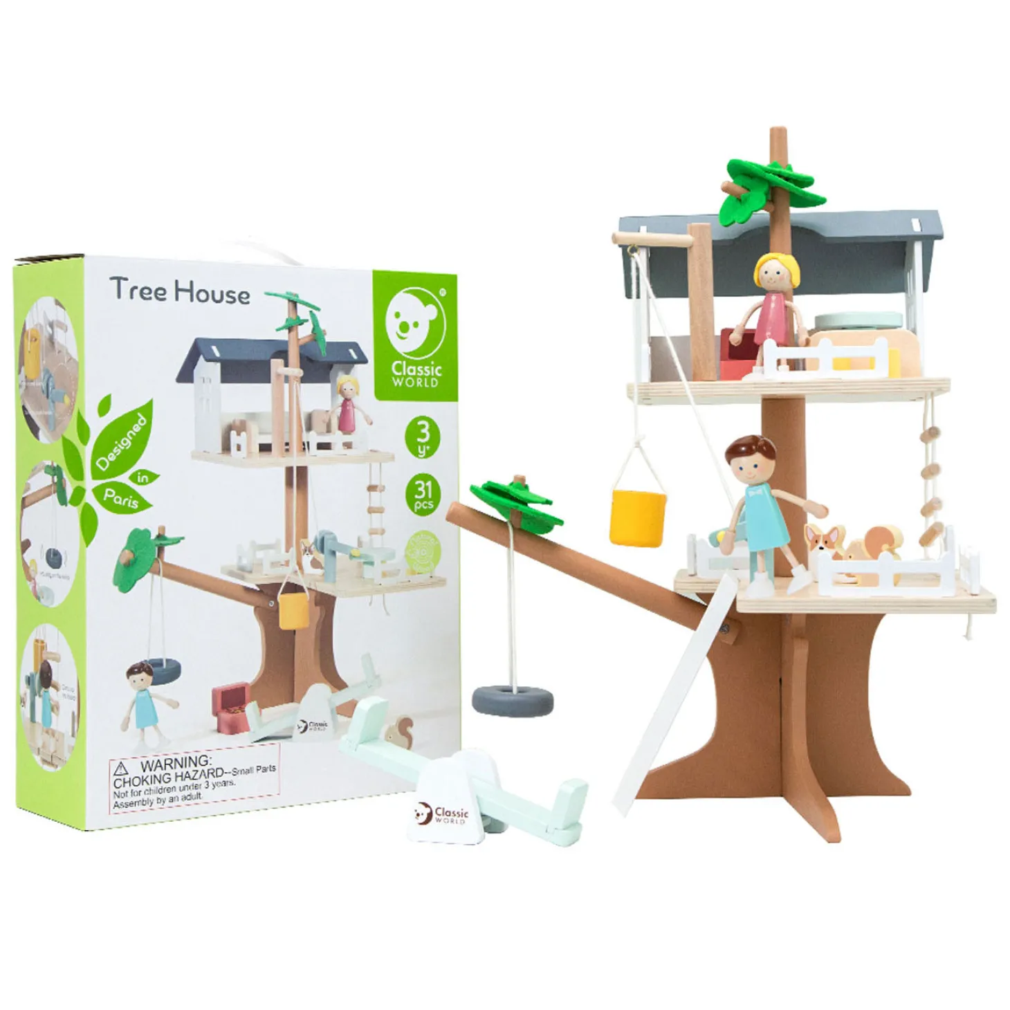 Classic World Houten Poppenhuis Boomhut, 31dlg.