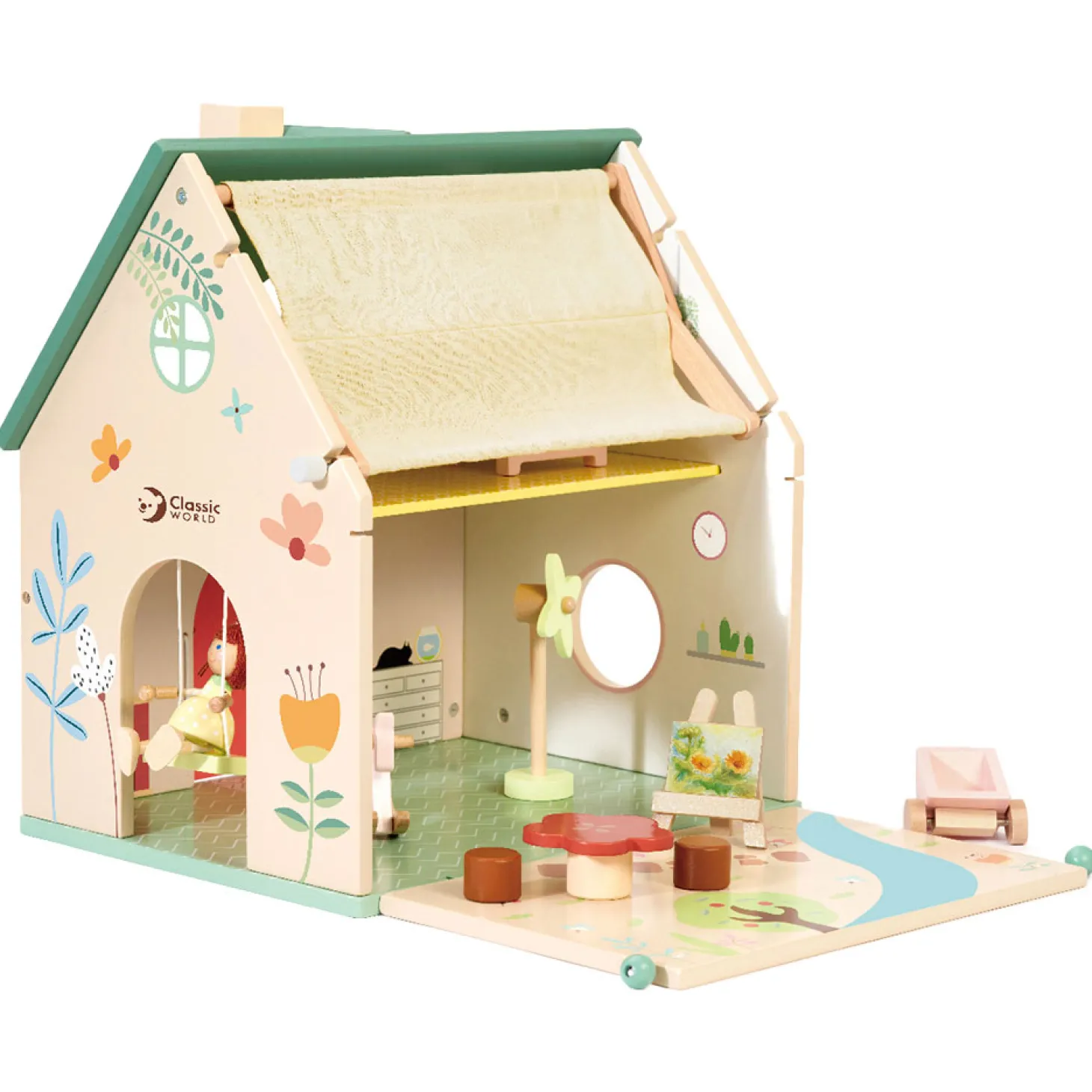 Classic World Houten Poppenhuisje met Tuintje, 10dlg.