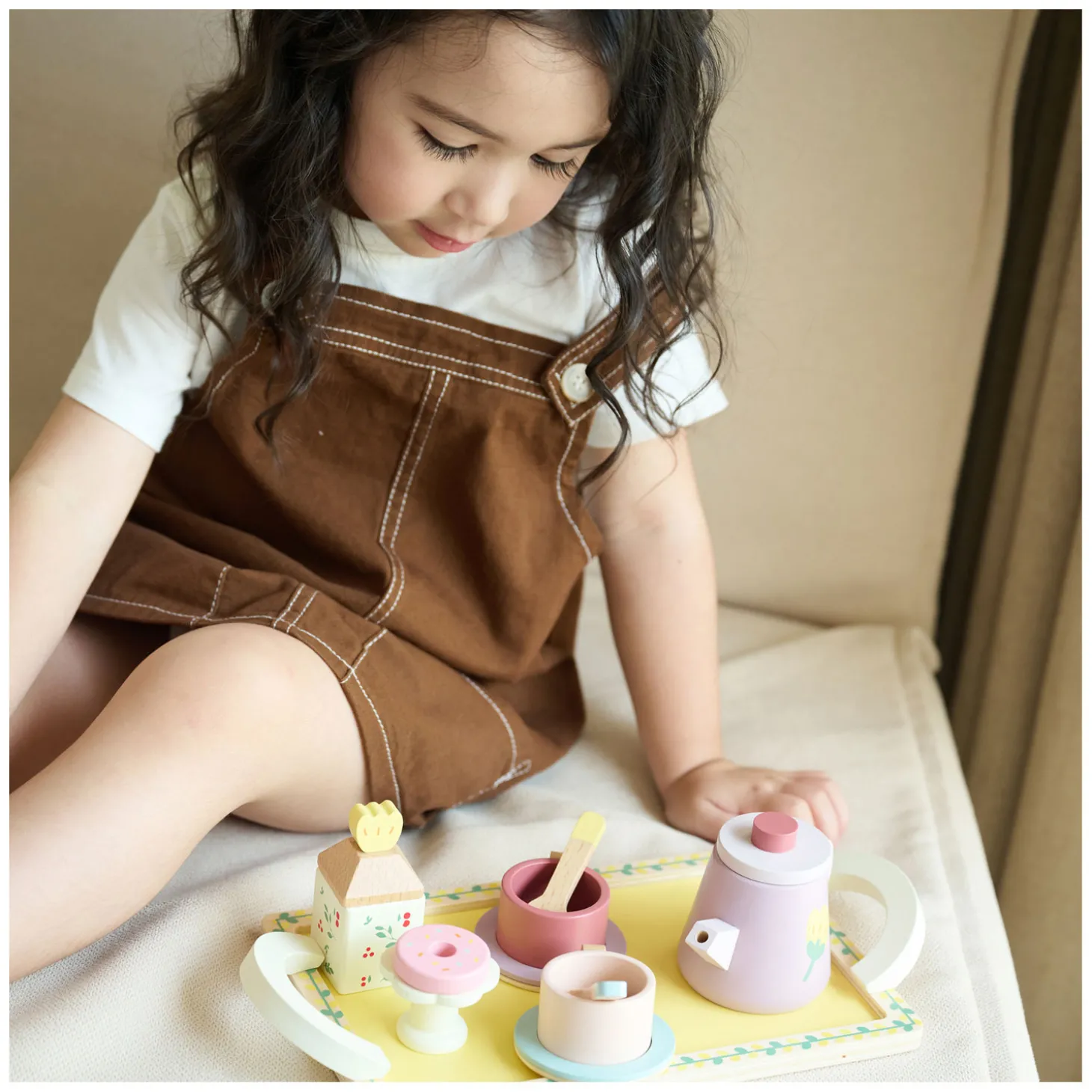 Classic World Houten Theeset Grace met Dienblad, 14dlg.