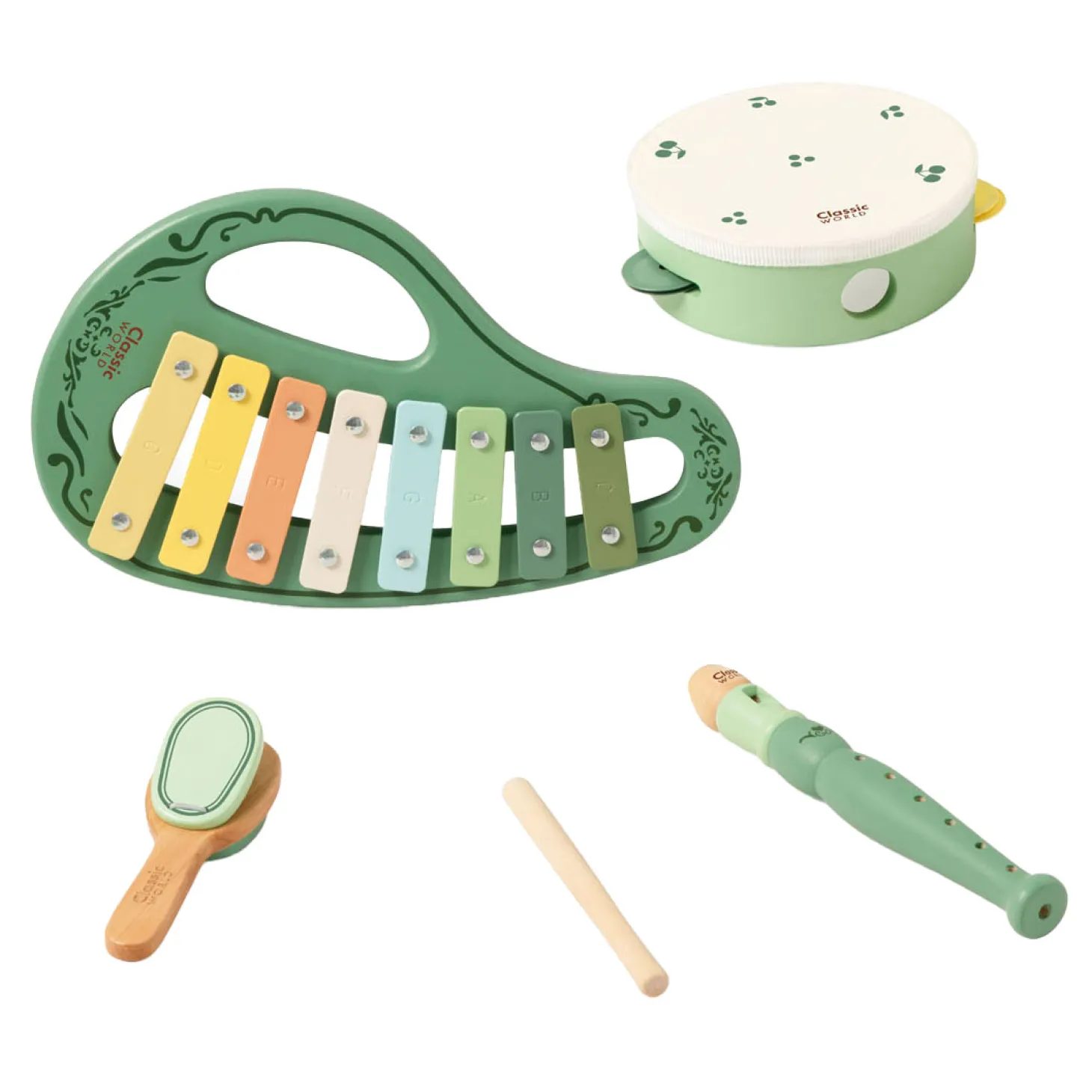 Classic World Houten Vintage Muziekinstrumenten Set, 5dlg.