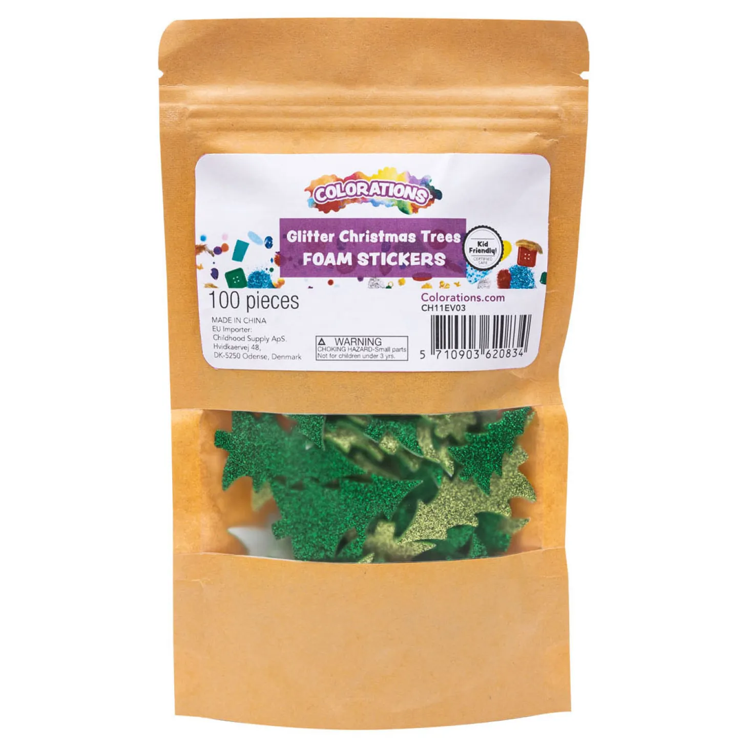 Colorations - Foamstickers Glitter Kerstbomen, 100st.