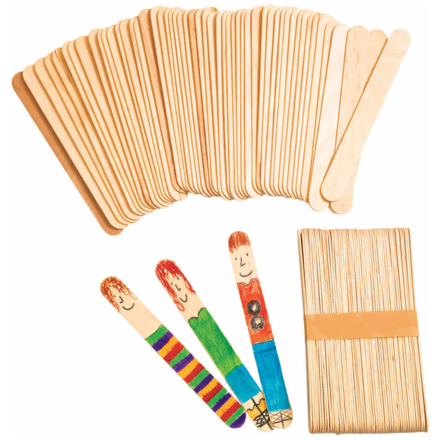 Colorations - Grote Houten Knutselstokjes, Set van 100