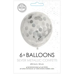 Confetti Ballonnen Papieren Confetti Metallic Zilve 30cm, 6st.