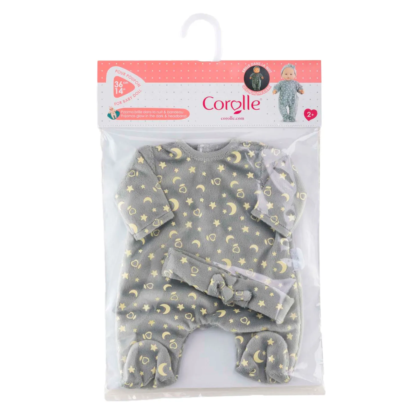 Corolle Poppen Pyjama Glitter in het Donker en Haarband, 36cm