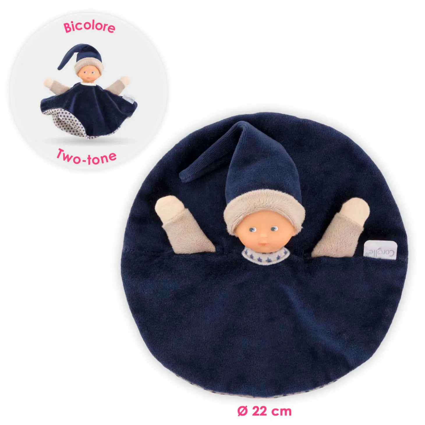 Corolle Tidoudou - Marineblauw Knuffeldoek, 17cm
