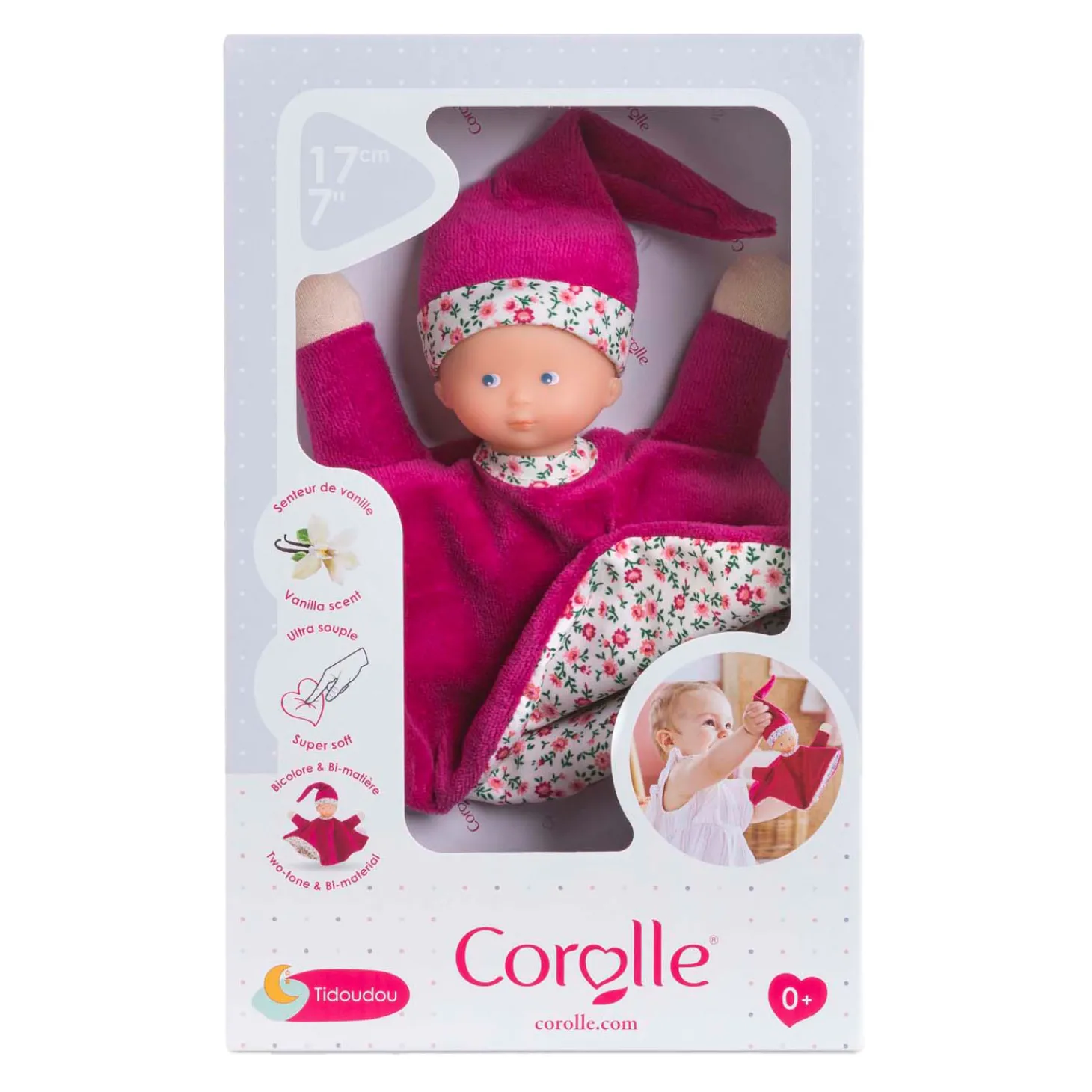 Corolle Tidoudou - Roze Grenadine Knuffeldoek, 17cm