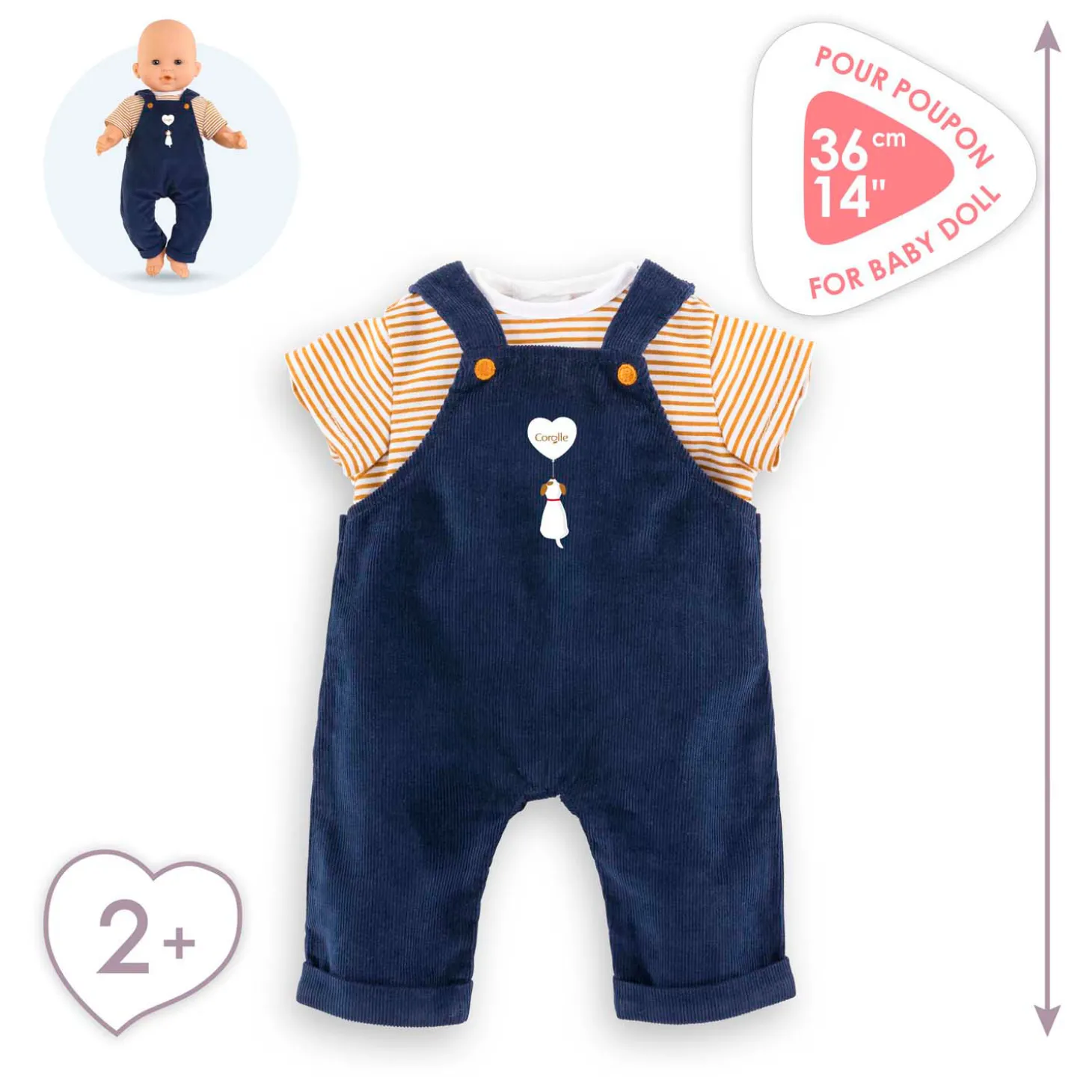 Corolle T-Shirt en Marineblauw Overall, 36cm