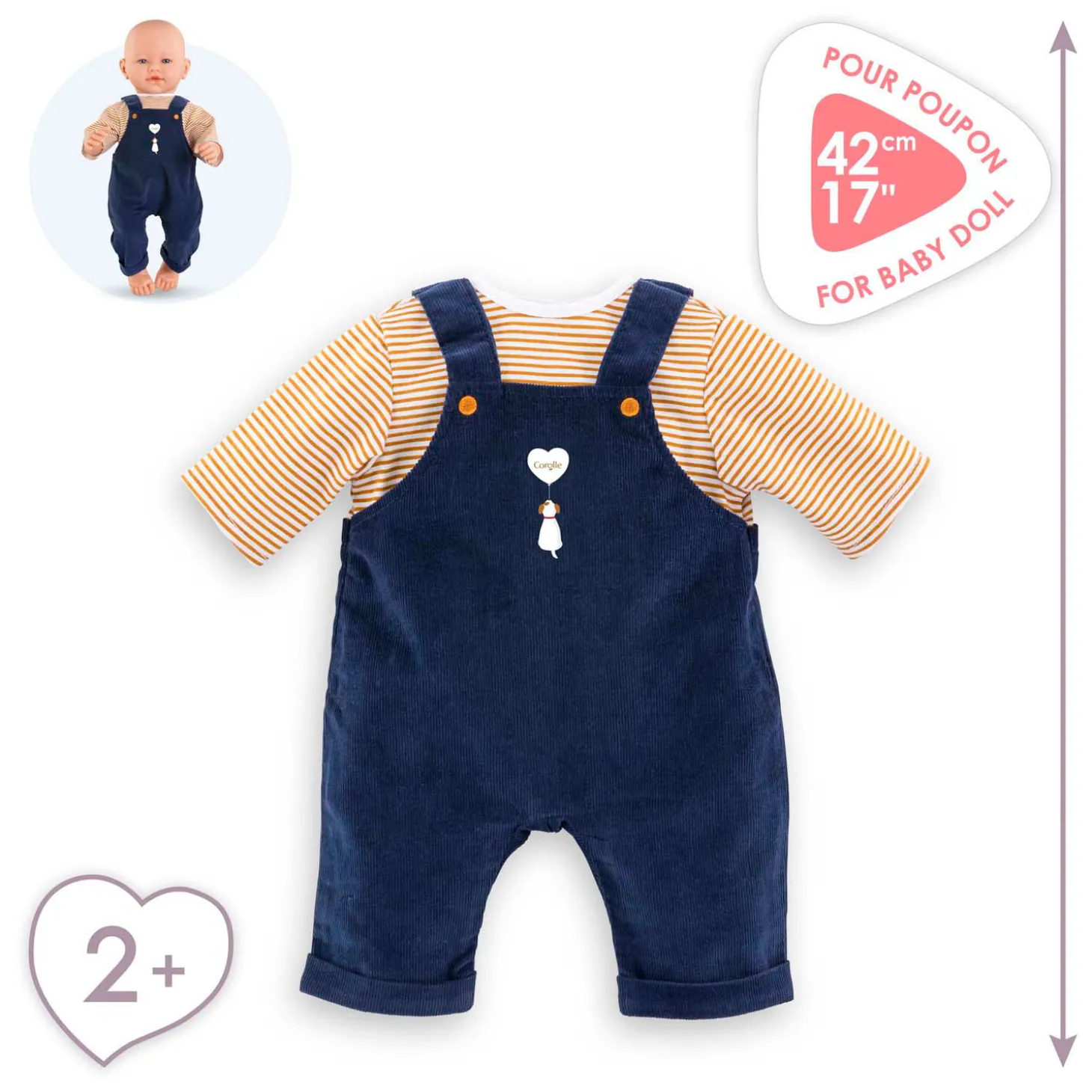 Corolle T-Shirt en Marineblauw Overall voor Babypop, 42cm