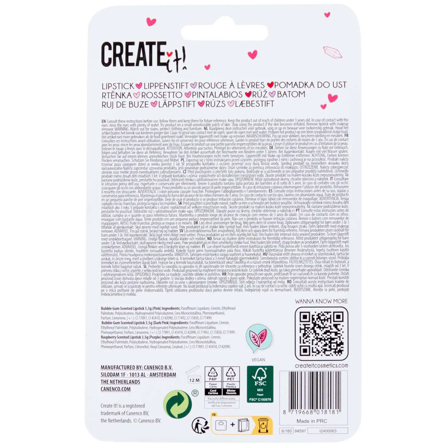 Create It! Hart Lippenstift, 3st.