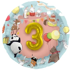 3D Folieballon Dieren met Leeftijd, 1-5 jr.