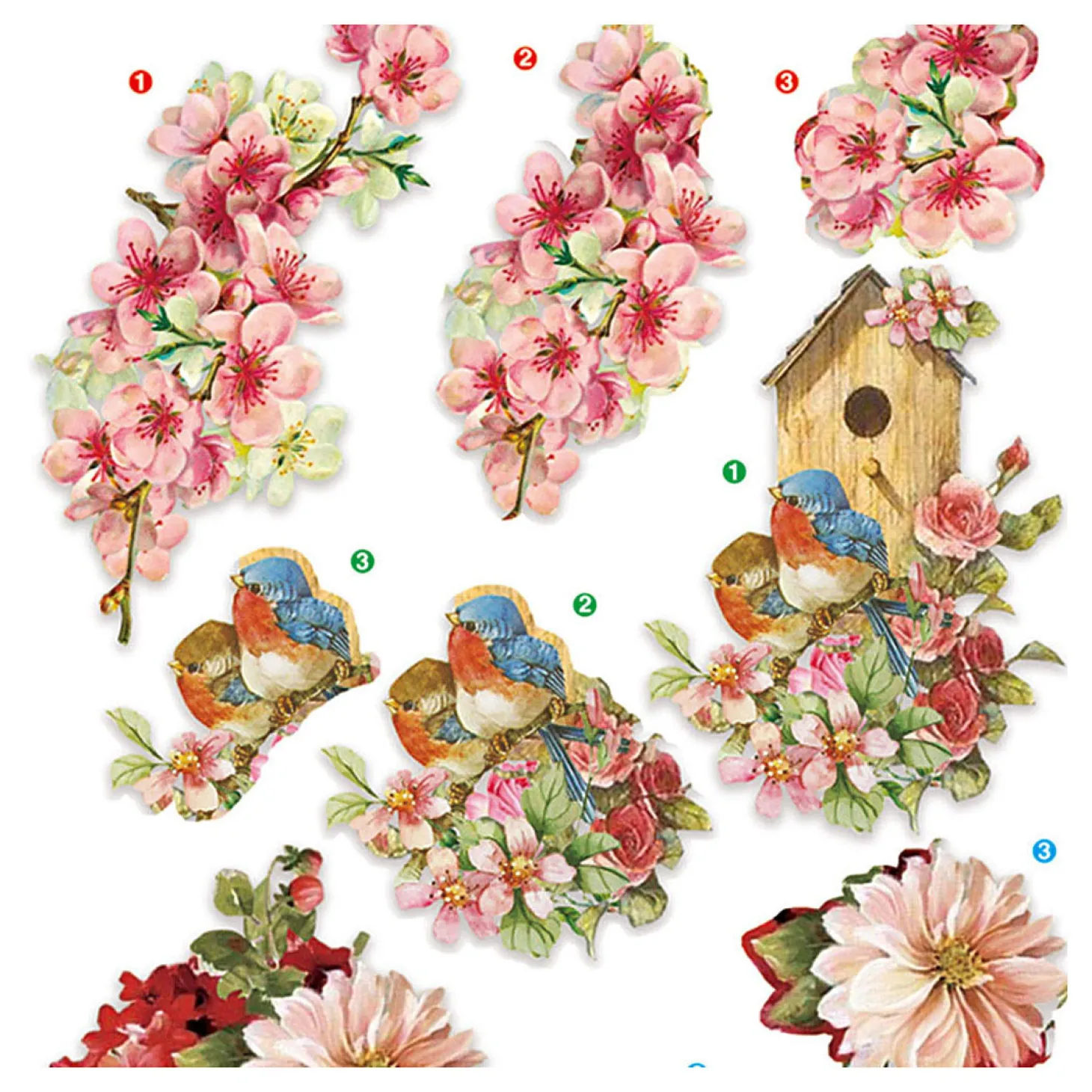3D Vellen Bloemen en Vogels, 4 Vellen