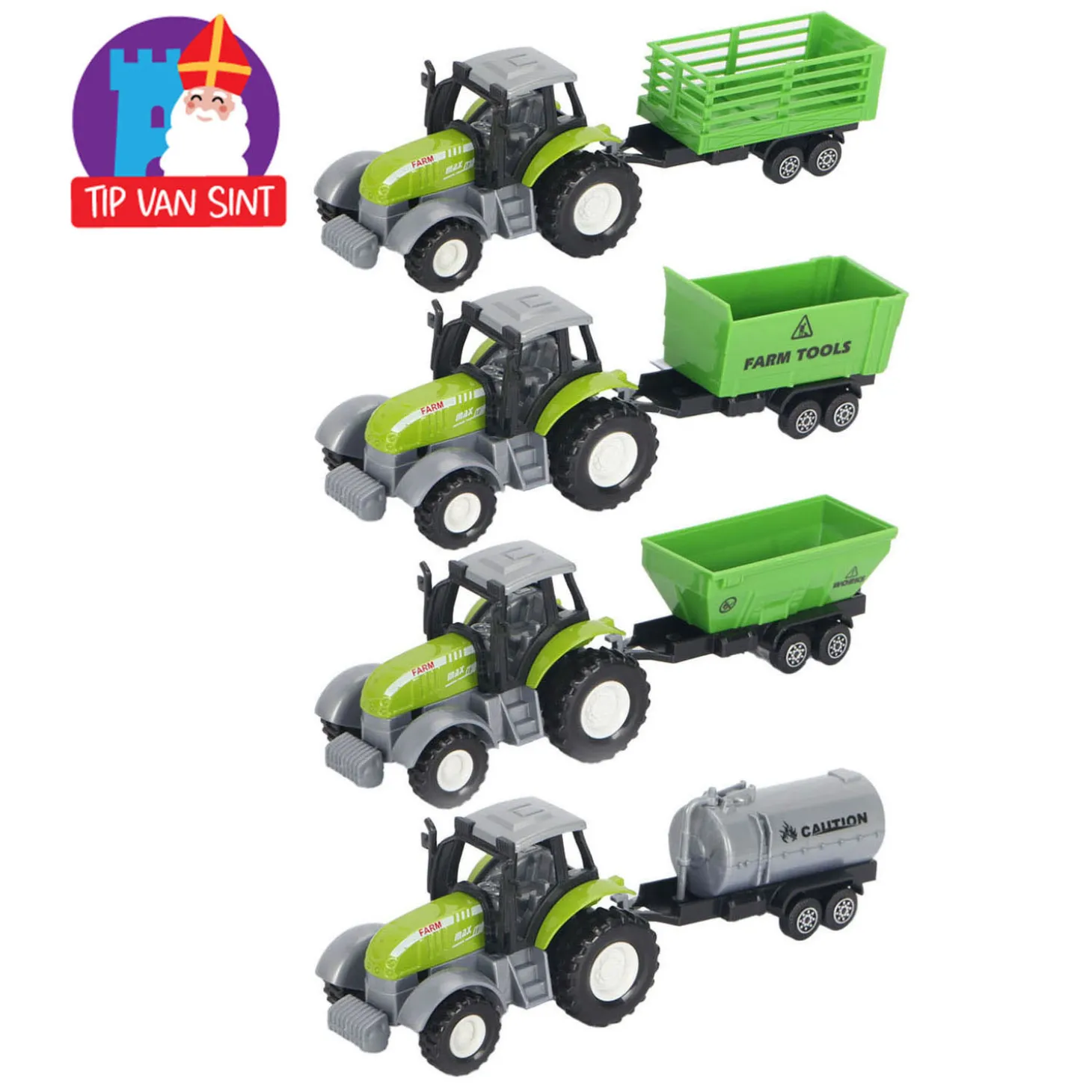 Die-cast Groene Trekker met Aanhanger en Pull-backfunctie