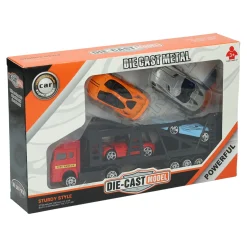 Die-cast Transporter met 4 metalen auto's