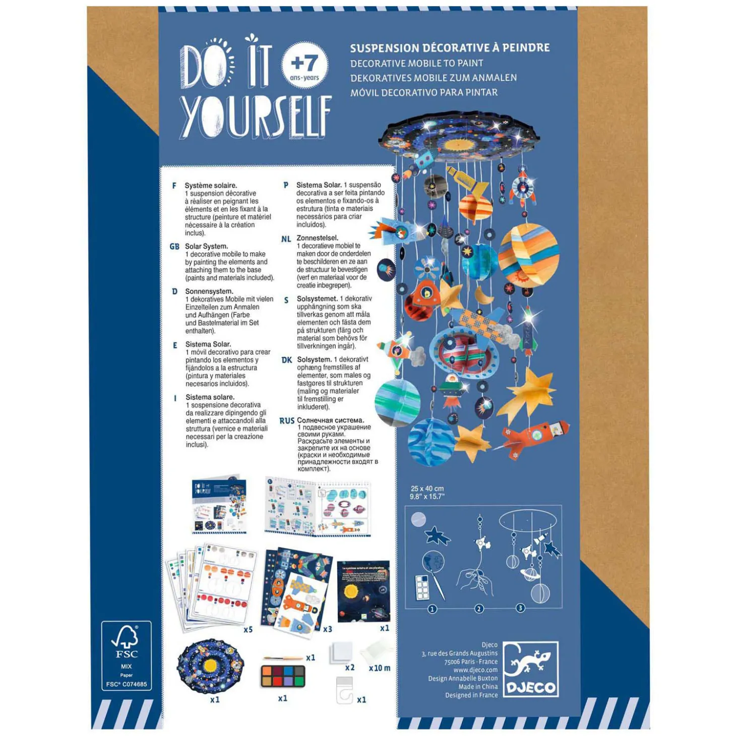 Djeco DIY - Zonnestelselmobiel incl 8 Kleuren Plakkaatverf