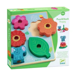 Djeco Houten Noppenpuzzel en Stapelspel - 7dlg.