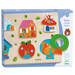 Djeco Houten Puzzel Dieren Huis, 6st.