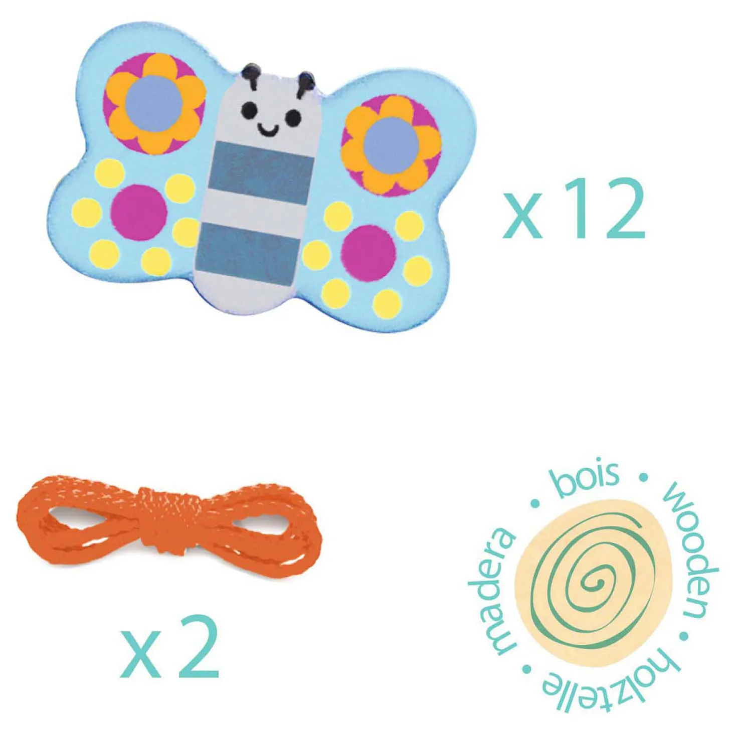 Djeco Houten Rijgkralen - Incl 2 Koordjes