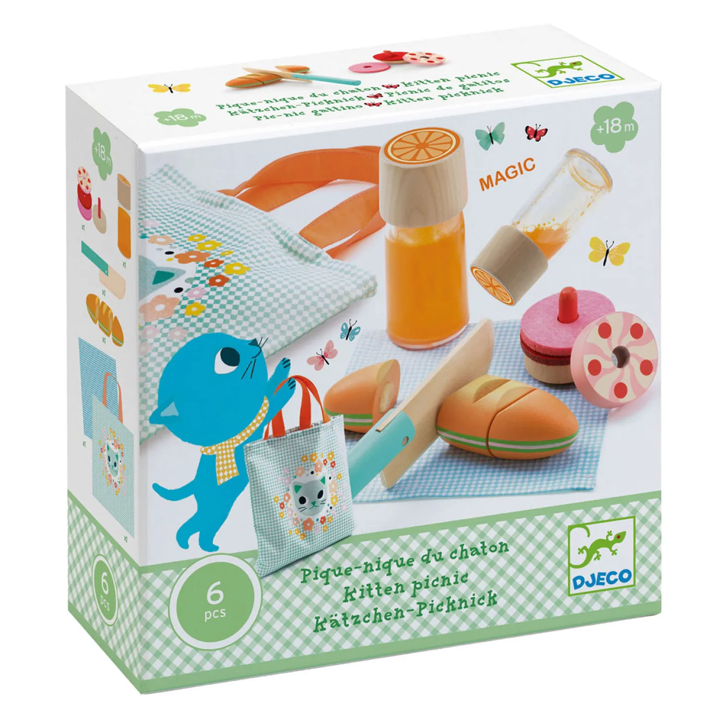 Djeco Kitten Picknick Houten Speeleten Set, 10dlg.