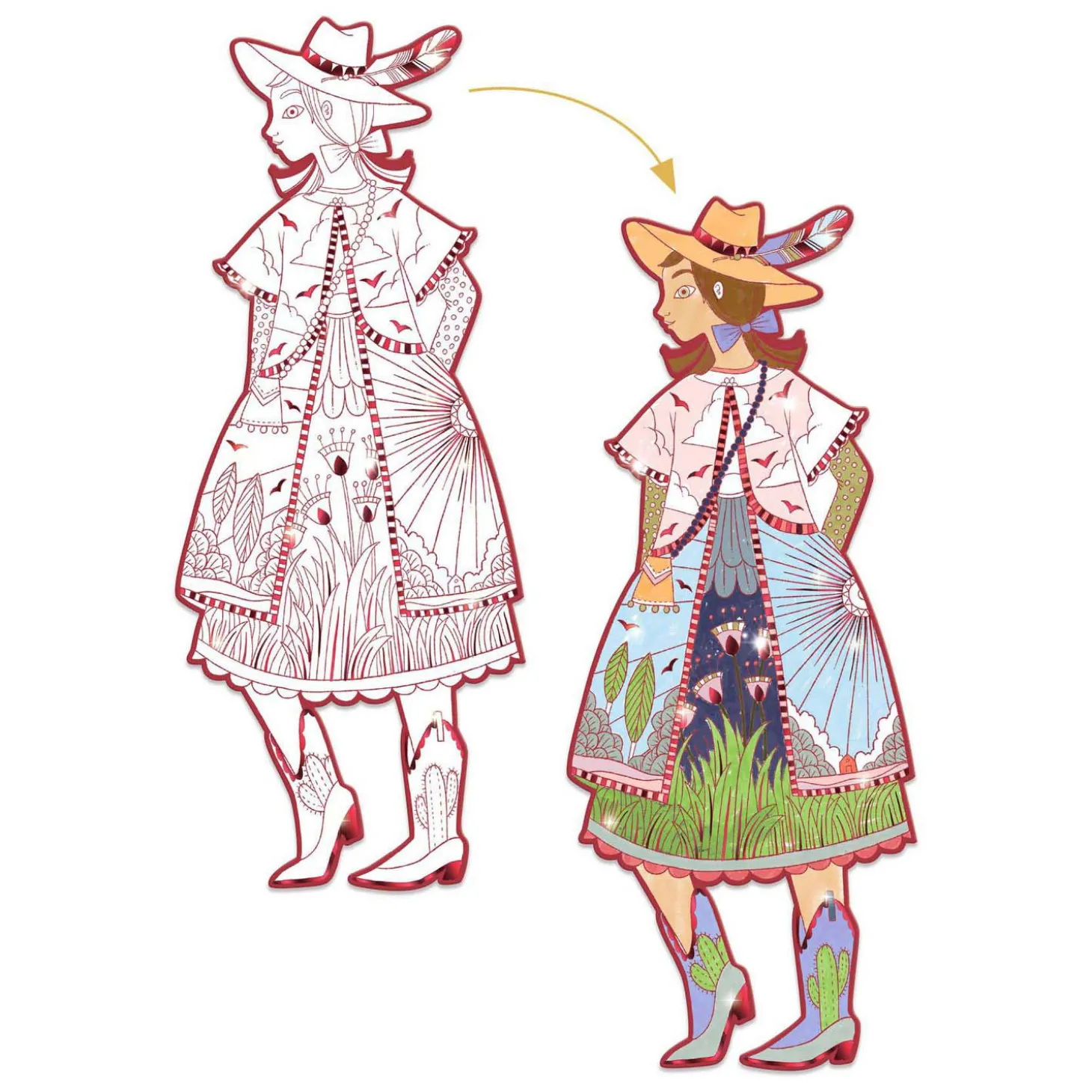 Djeco Mode Silhouetkleurplaten Fiodor 32cm - 4st.