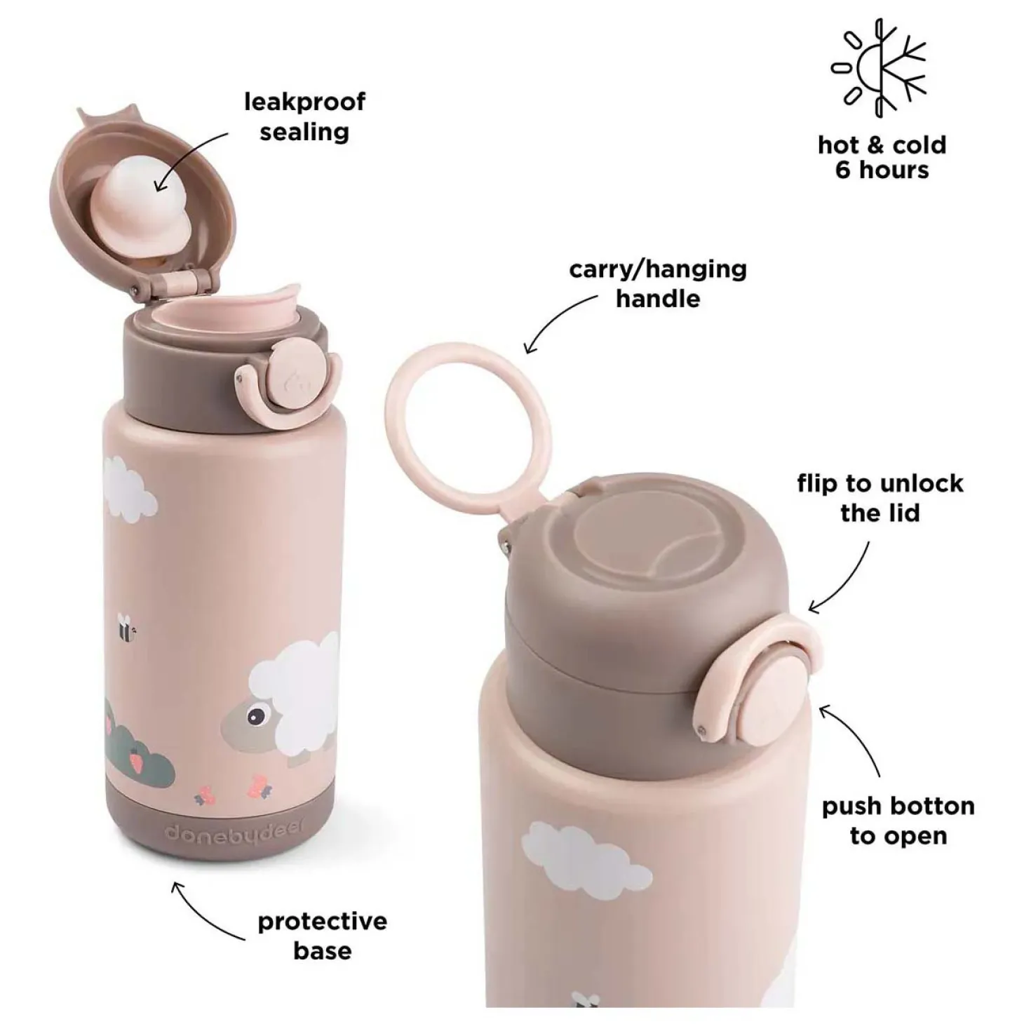 Done by Deer Geïsoleerde Drinkfles Tiny Farm - Roze