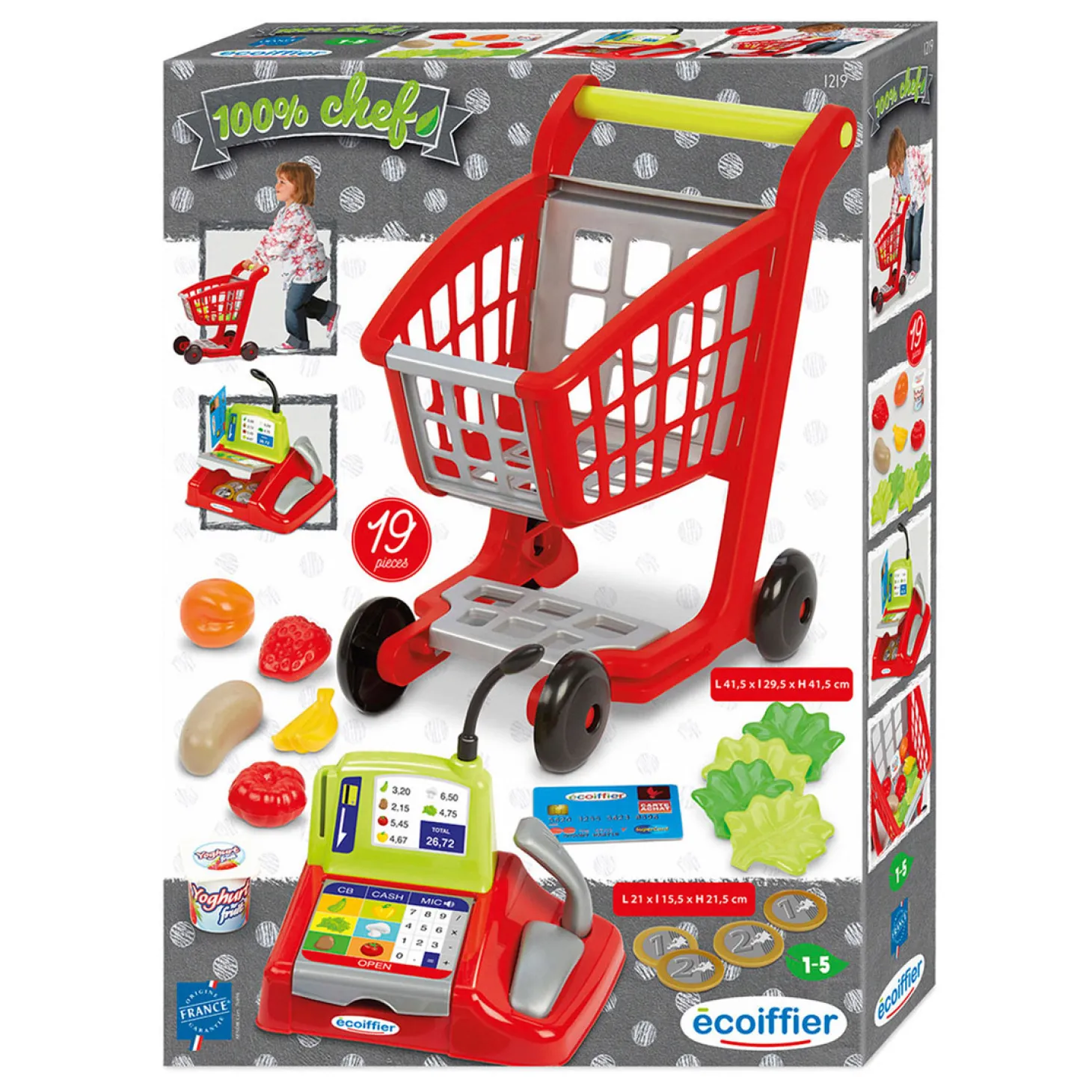 Ecoiffier 100% Winkelwagen, Boodschappen & Kassa