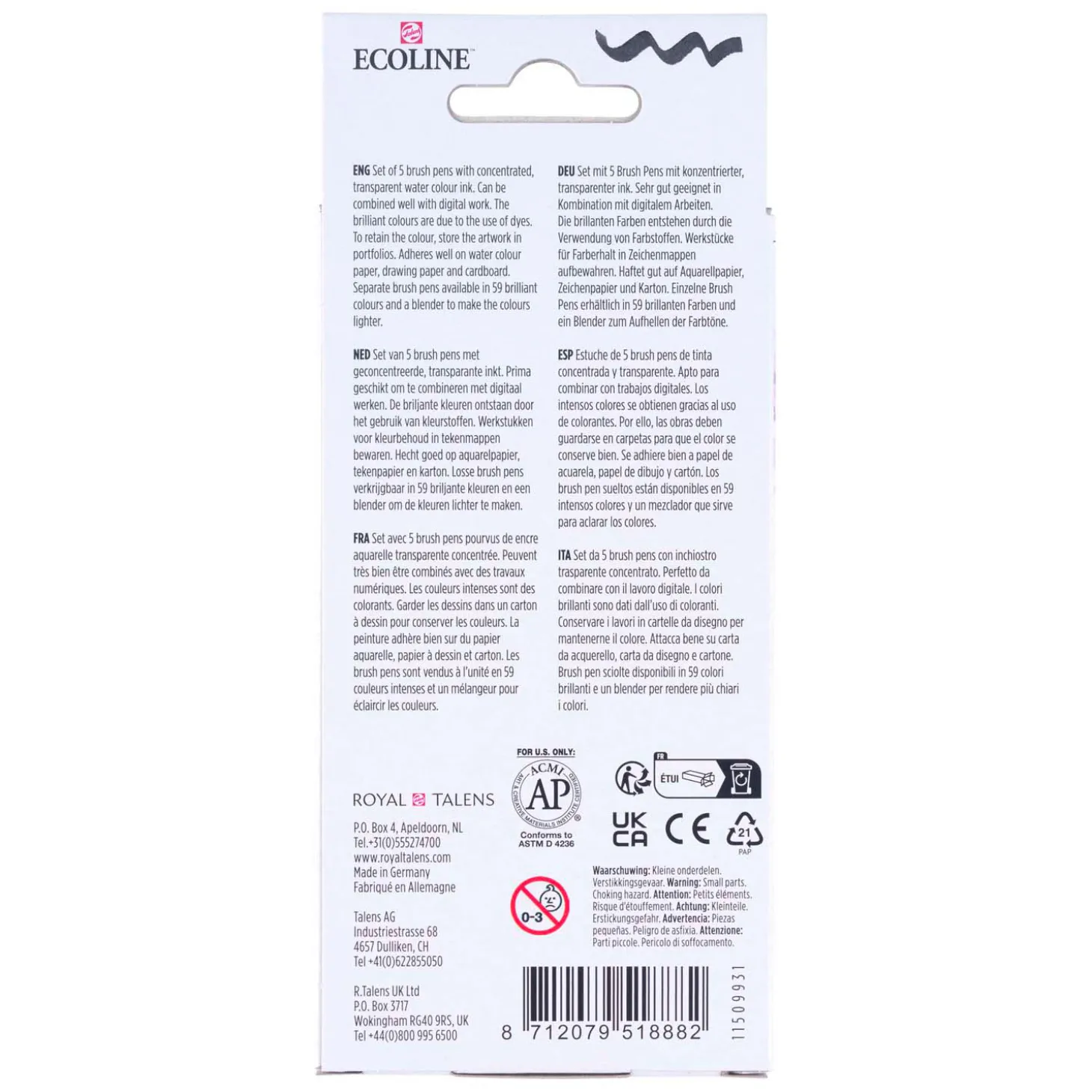 Ecoline Brush Pen set Pastel, 5 Kleuren