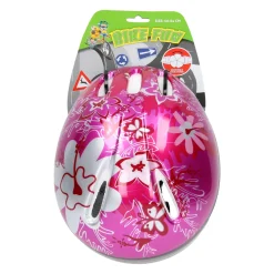 Fietshelm, maat 50-54 - D- Roze/Zilver Bloem