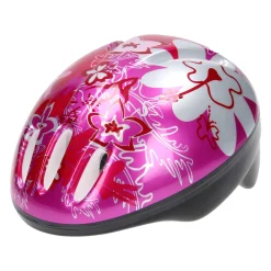 Fietshelm, maat 50-54 - D- Roze/Zilver Bloem