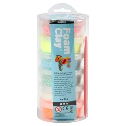 Foam Clay Pastel Kleuren Glitter, 6x14gr.