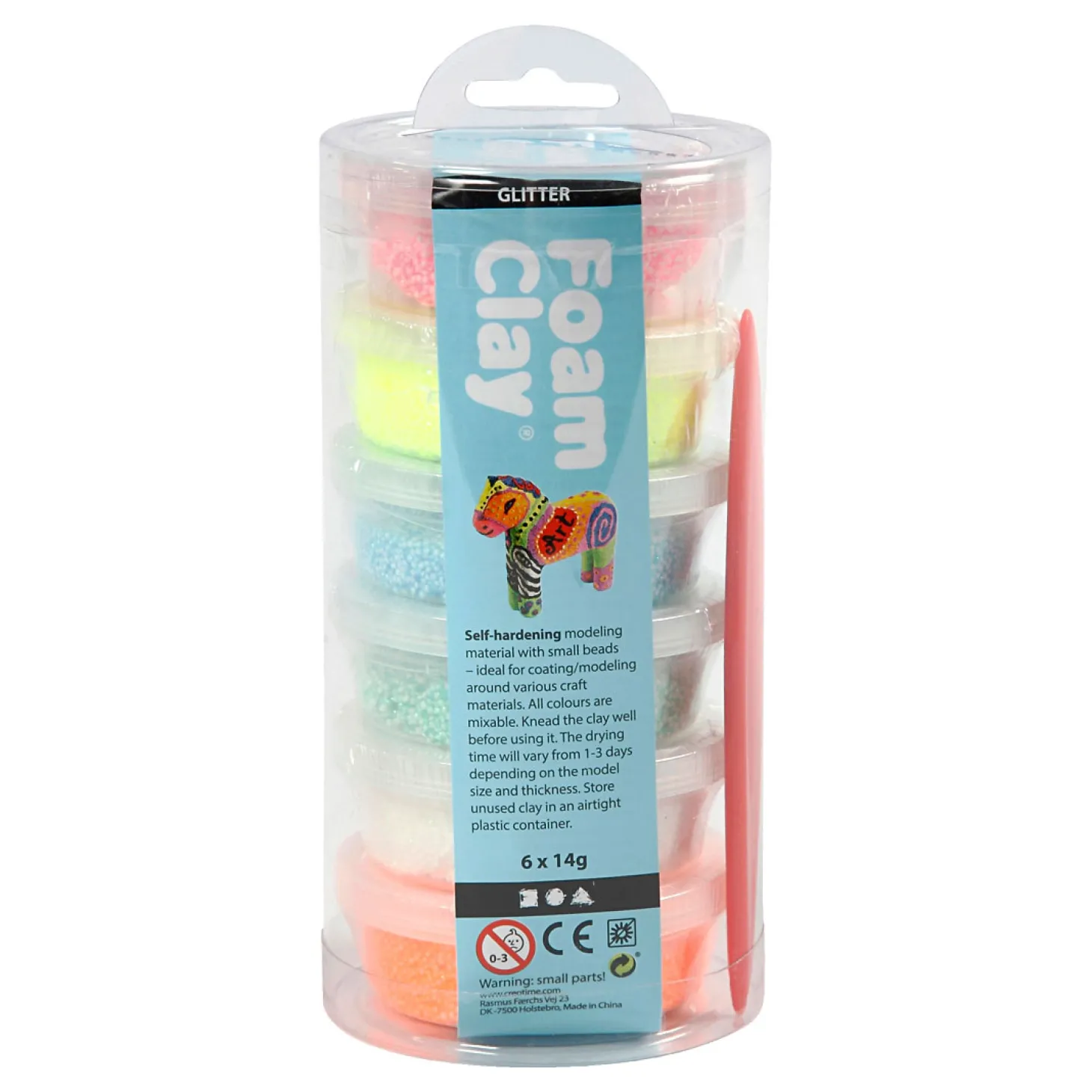 Foam Clay Pastel Kleuren Glitter, 6x14gr.
