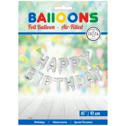 Folieballon Tekst Happy Birthday Zilver