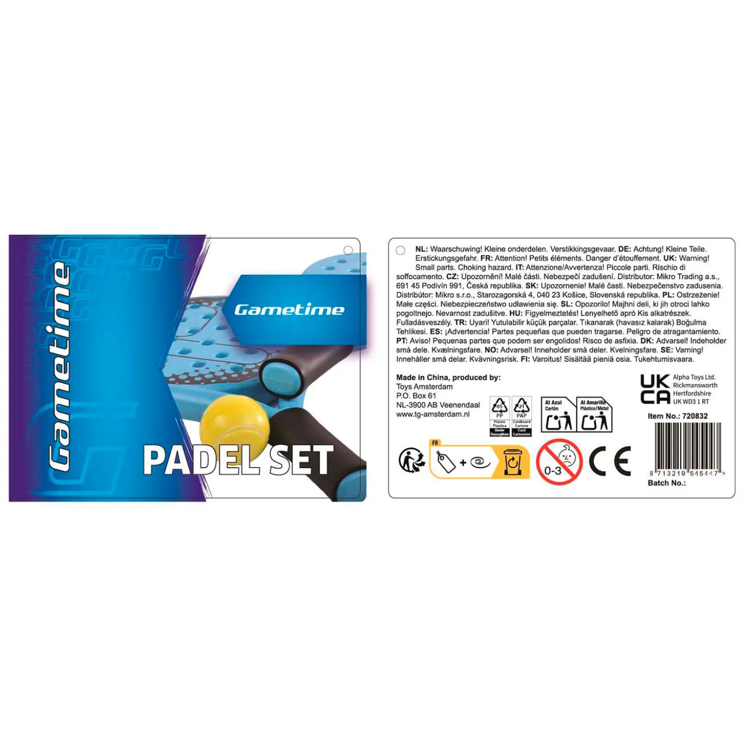 Gametime Padel Set van 2 Rackets met Bal in Opbergtas, 3dlg.