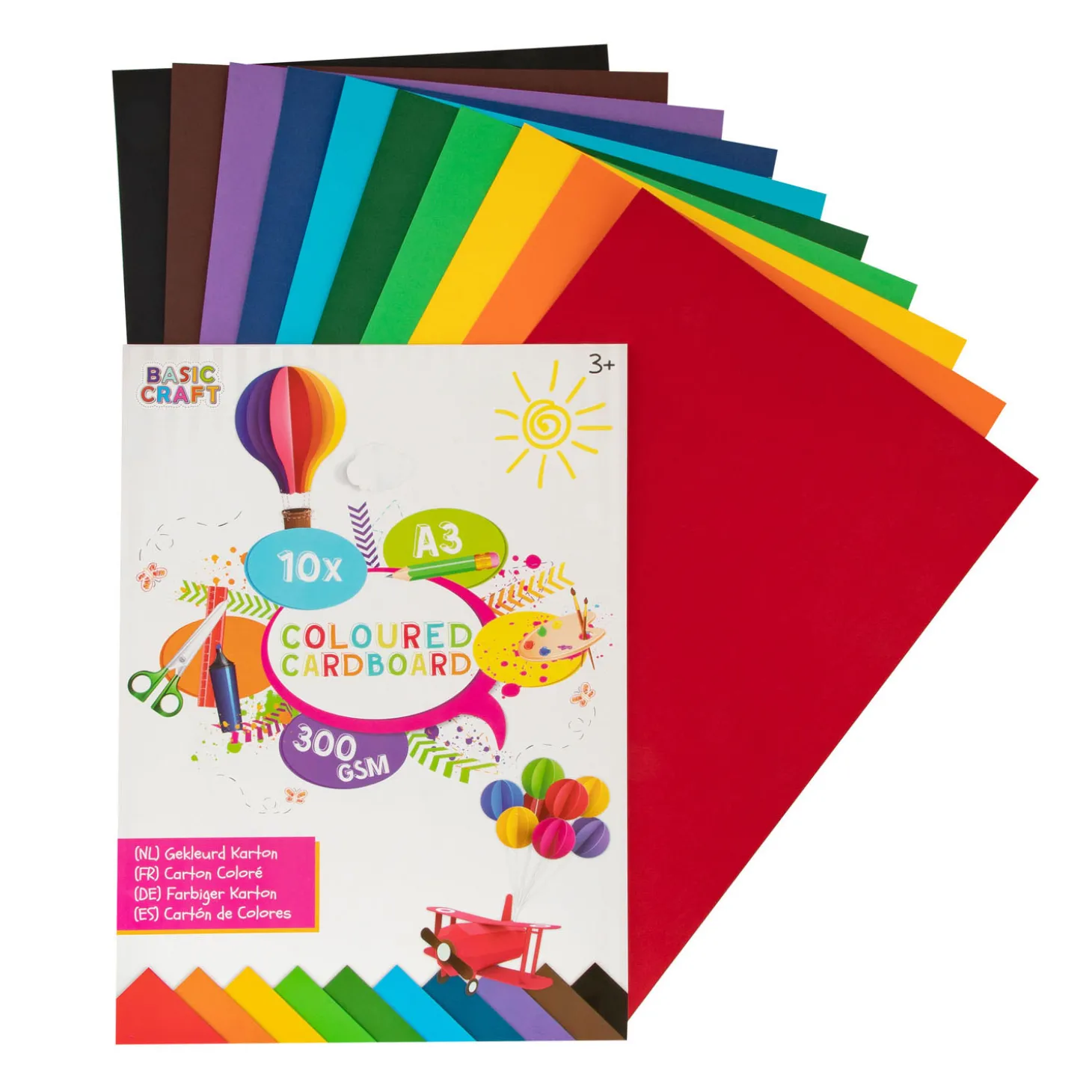 Gekleurd Karton A3 10 Vellen, 300 gsm