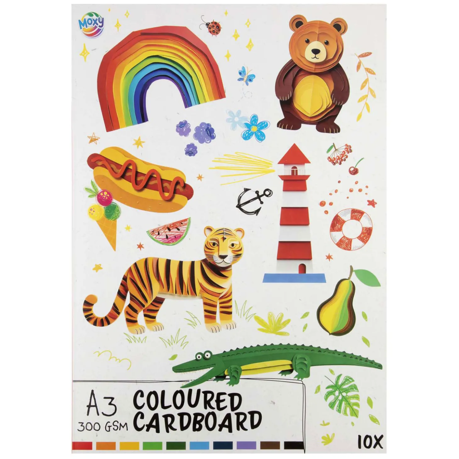 Gekleurd karton A3, 10 vellen - 10 kleuren, 300 gsm