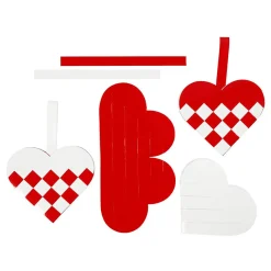 Gevlochten Harten Rood Wit, Set van 8