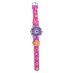 Glamour Analoog Horloge met Licht Bloemen - Donker Roze