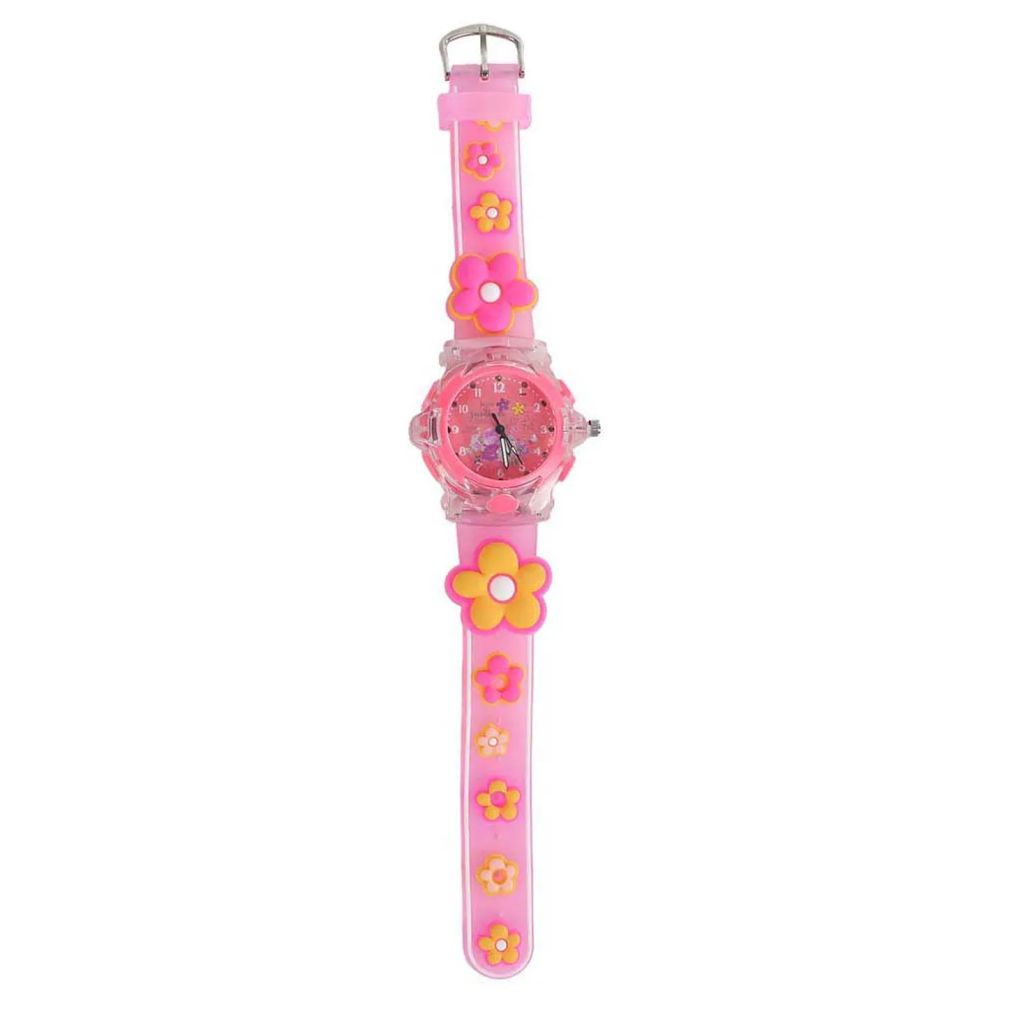 Glamour Analoog Horloge met Licht Bloemen - Licht Roze