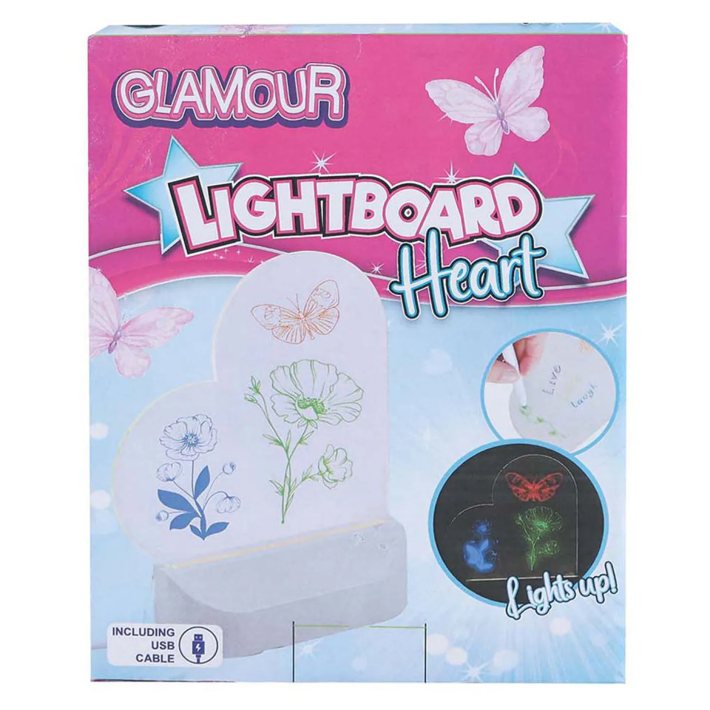 Glamour Lichtbord Hart met USB-aansluiting en 7 Stiften, 16cm