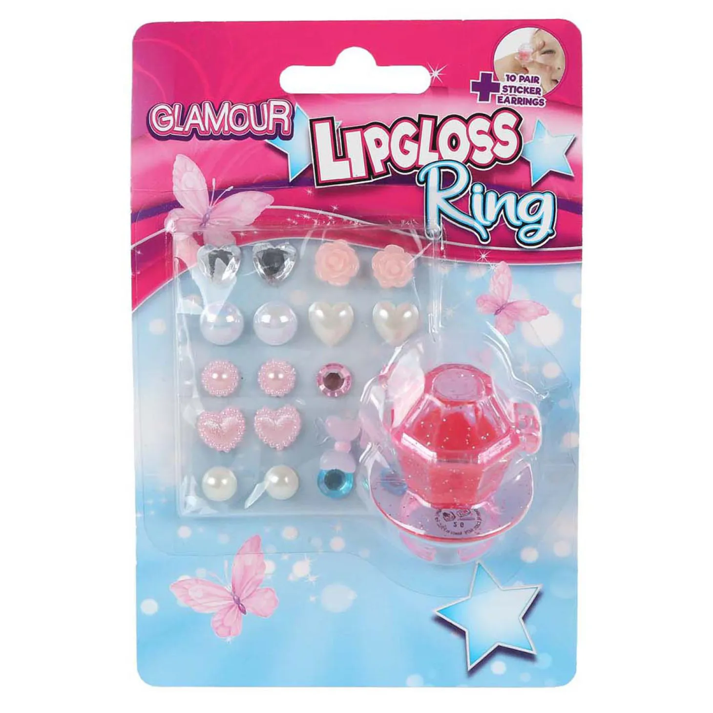 Glamour Lipgloss Ring en 10 Paar Oorring Stickers