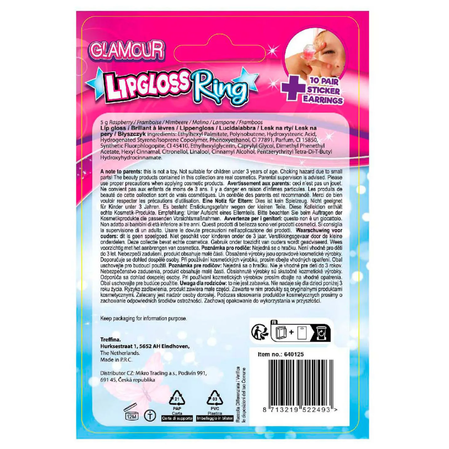 Glamour Lipgloss Ring en 10 Paar Oorring Stickers