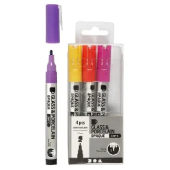 Glas- & Porseleinstiften Dekkend Oranje/Paars/Rood/Geel, 4st.