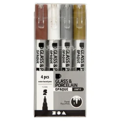 Glas- & Porseleinstiften Dekkend Bruin/Goud/Zilver/Wit, 4st.