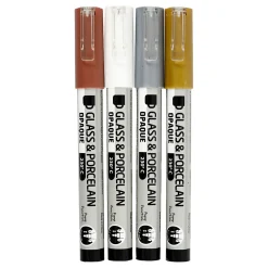 Glas- & Porseleinstiften Dekkend Bruin/Goud/Zilver/Wit, 4st.