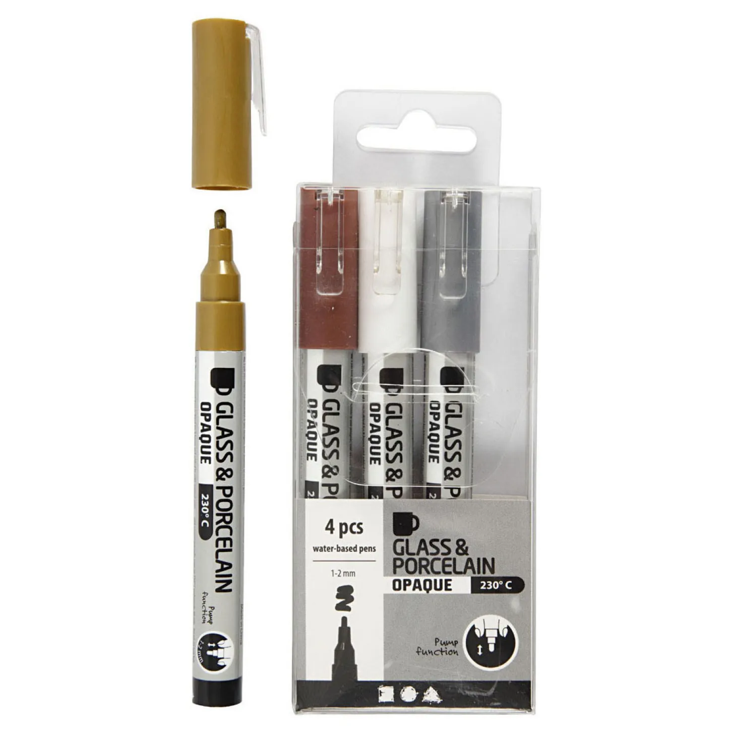 Glas- & Porseleinstiften Dekkend Bruin/Goud/Zilver/Wit, 4st.