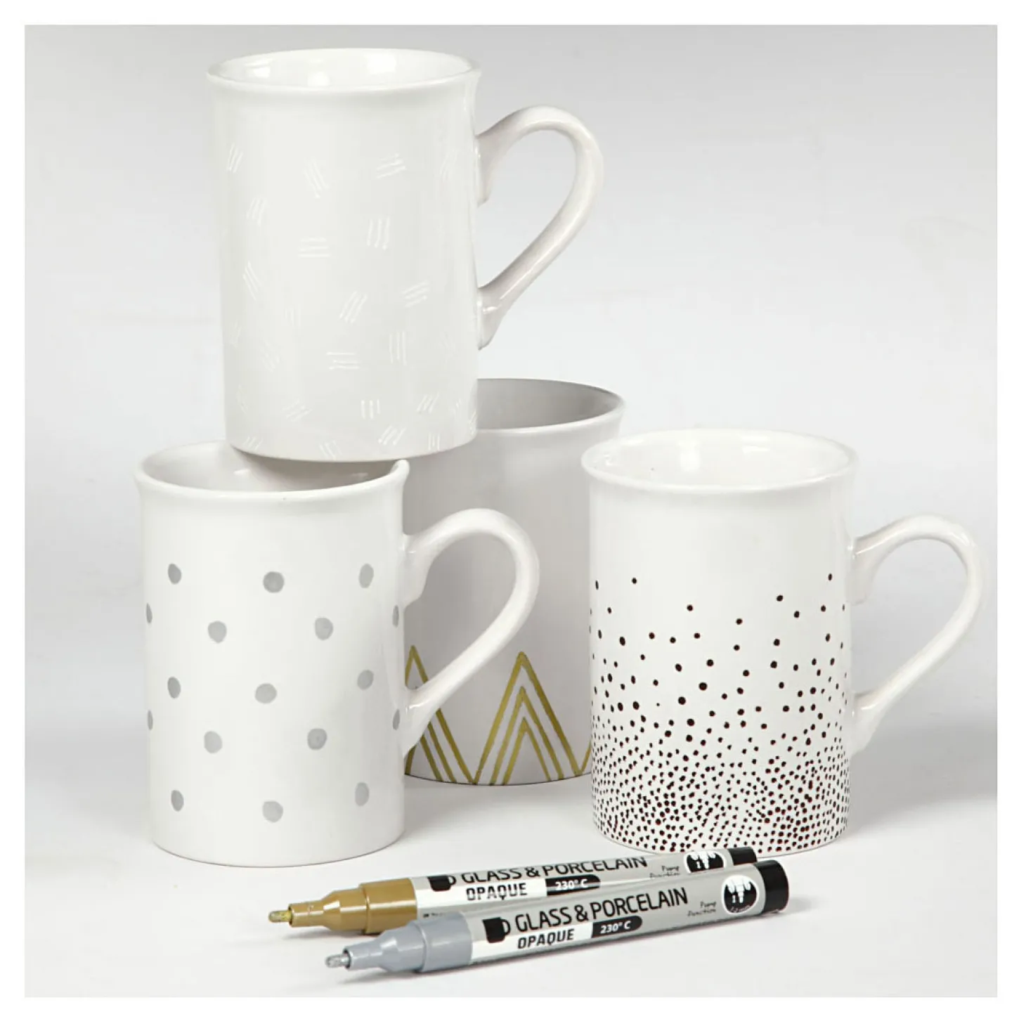 Glas- & Porseleinstiften Dekkend Bruin/Goud/Zilver/Wit, 4st.