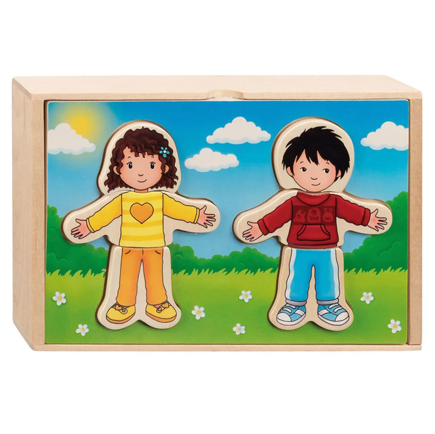 Goki Houten Aankleedpuzzel Jongen en Meisje in Houten Box, 36st.