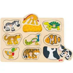 Goki Houten Dieren Noppenpuzzel, 9st.