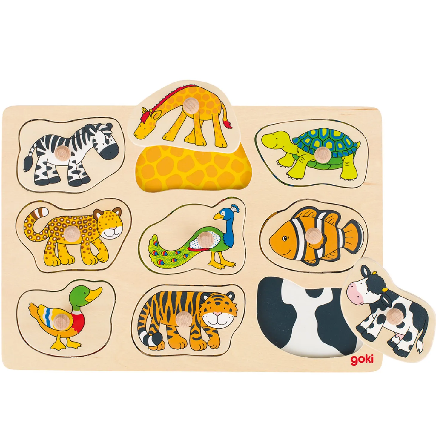 Goki Houten Dieren Noppenpuzzel, 9st.