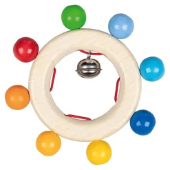 Goki Houten Grijppring met Regenboog Kralen